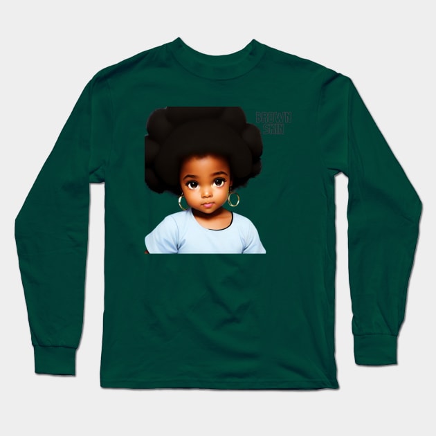 Brown Skin Girl Afro & Earrings Long Sleeve T-Shirt by Brown Skin Garms By Urmajes-Tees 